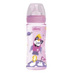 Chicco WB plastična flašica 330 ml, silikon, roze