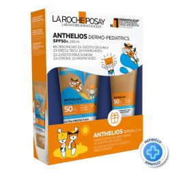 La Roche Posay Anthelios Wet Skin Losion za mokru ili suvu kožu za zaštitu od sunca za decu SPF50+ 200ml + hidratantni losion za zaštitu od sunca za lice i telo SPF50+ 75ml